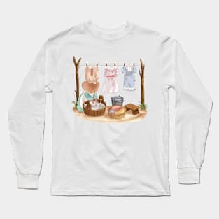 Cottagecore Mouse Doing Vintage Laundry Long Sleeve T-Shirt